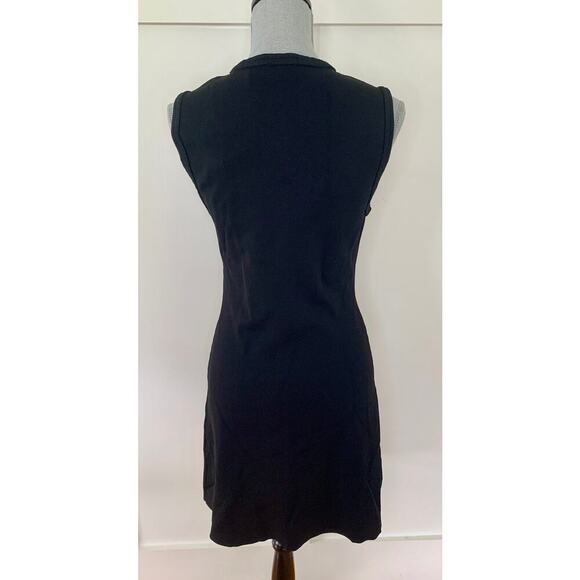 Sandro Openwork Mini Dress Noir Size 40 Cut Out Sleeveless Party Gothic Cocktail - Picture 4 of 5